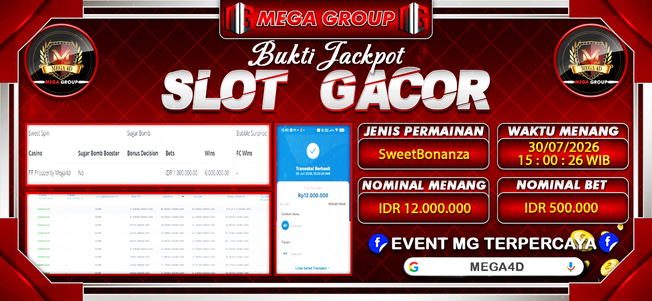 Bukti JP situs Mega4D hari Kamis, 30 Juli 2026