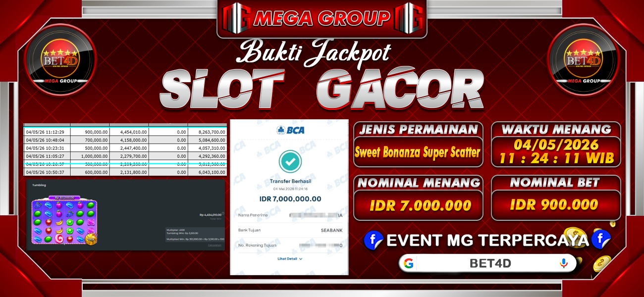Bukti JP situs Bet4D hari Senin, 04 Mei 2026