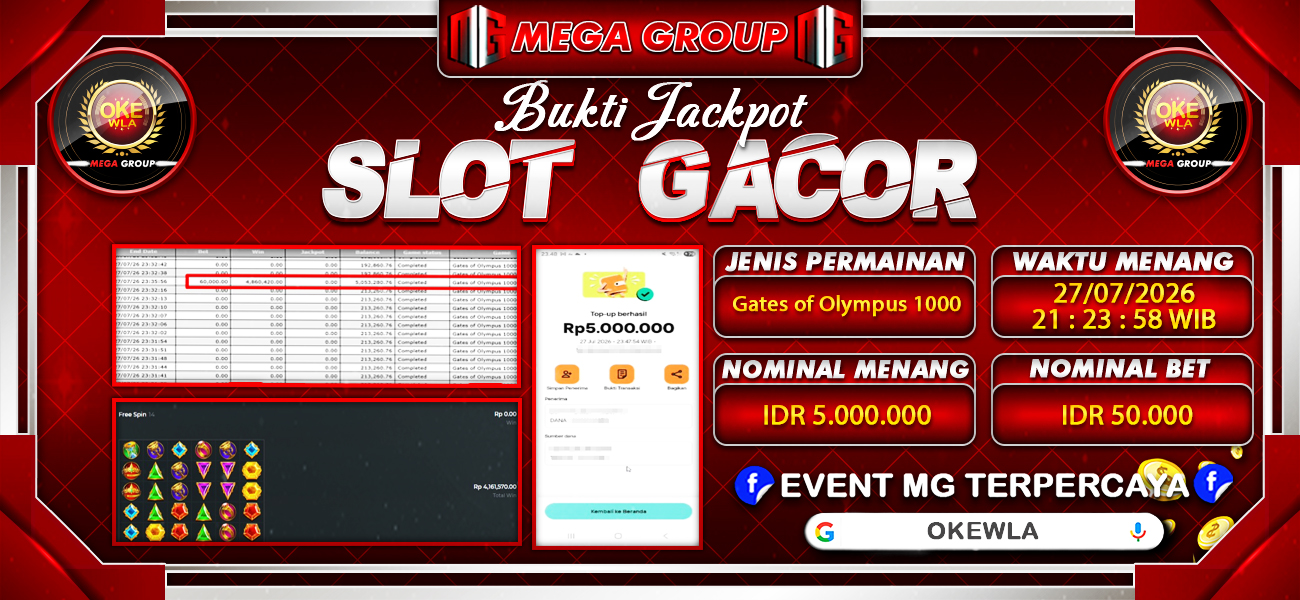 Bukti JP situs Okewla hari Senin, 27 Juli 2026