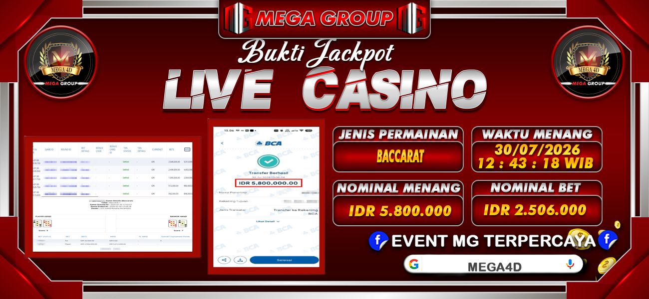 Bukti JP situs Mega4D hari Kamis, 30 Juli 2026