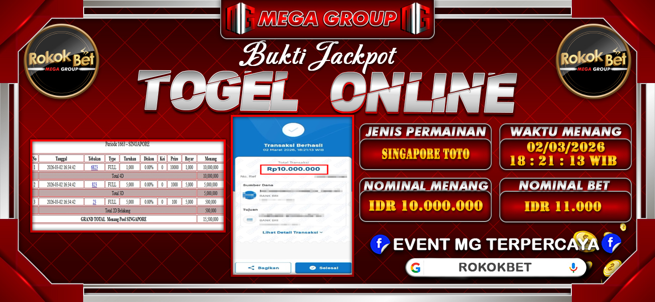 Bukti JP situs Rokokbet hari Senin, 02 Maret 2026