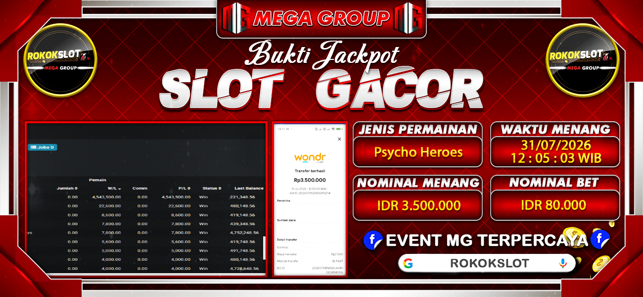 Bukti JP situs Rokokslot hari Jumat, 31 Juli 2026