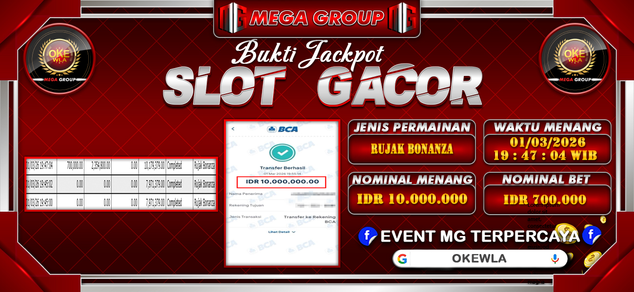 Bukti JP situs Okewla hari Senin, 02 Maret 2026