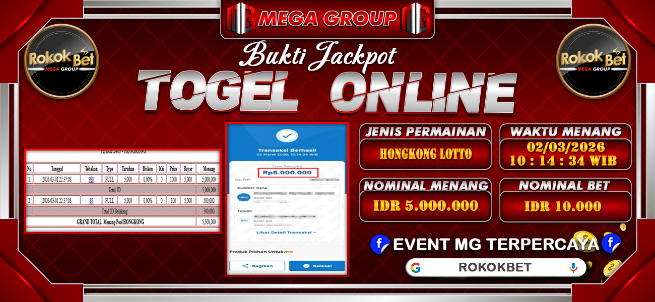 Bukti JP situs Rokokbet hari Senin, 02 Maret 2026