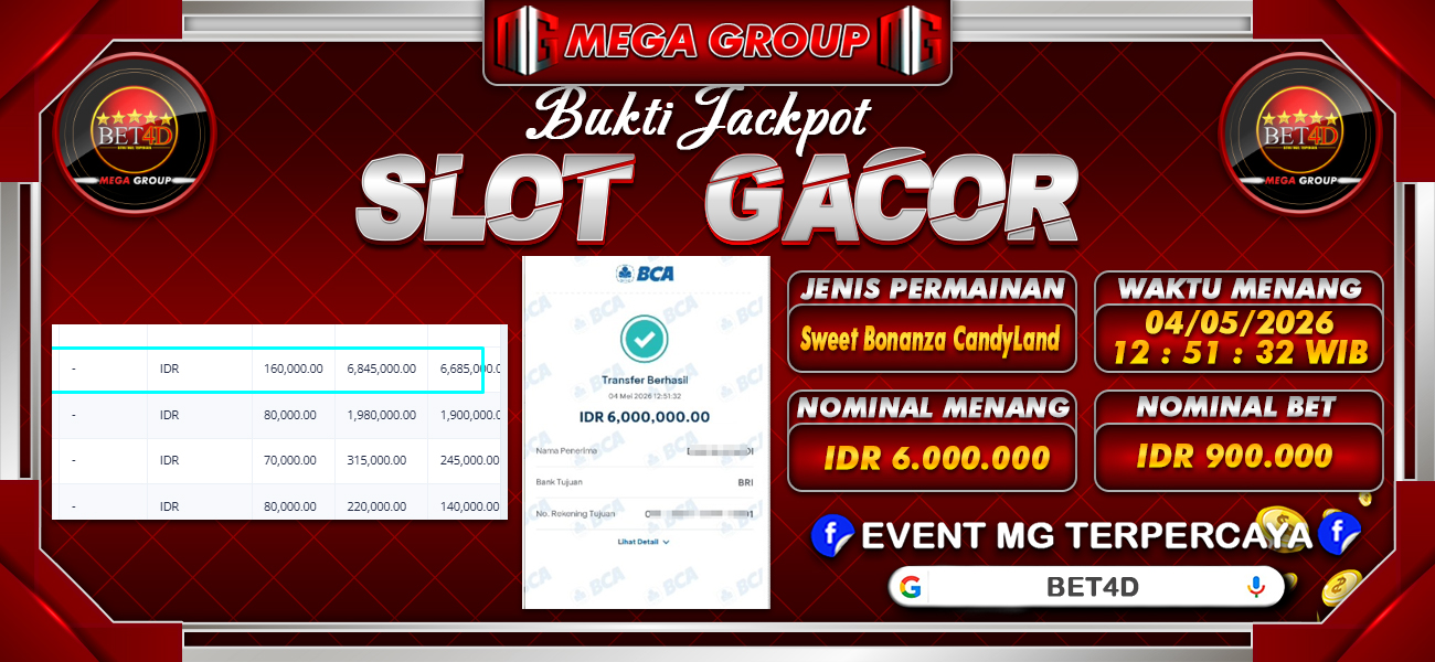 Bukti JP situs Bet4D hari Senin, 04 Mei 2026